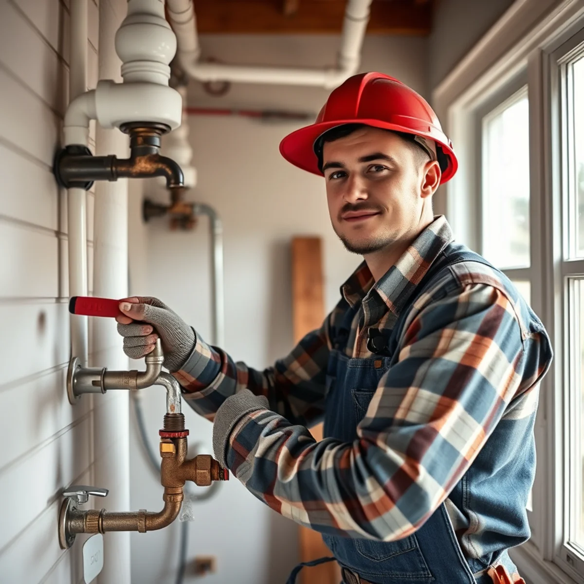 Plumber upgrading bathroom fixtures and water lines in a student rental near Bridgewater College