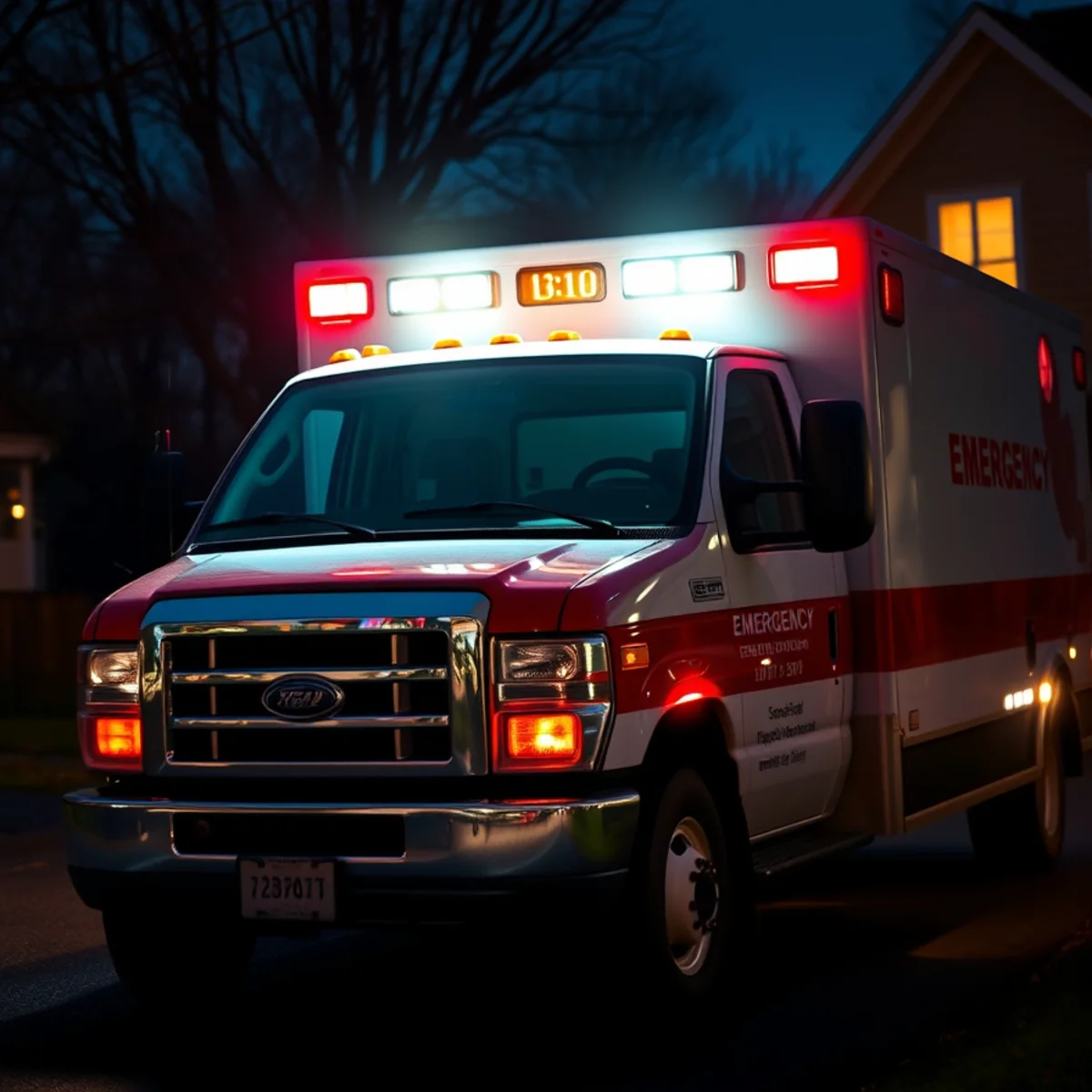 Service van headlights illuminating a residential driveway during rapid emergency plumbing dispatch