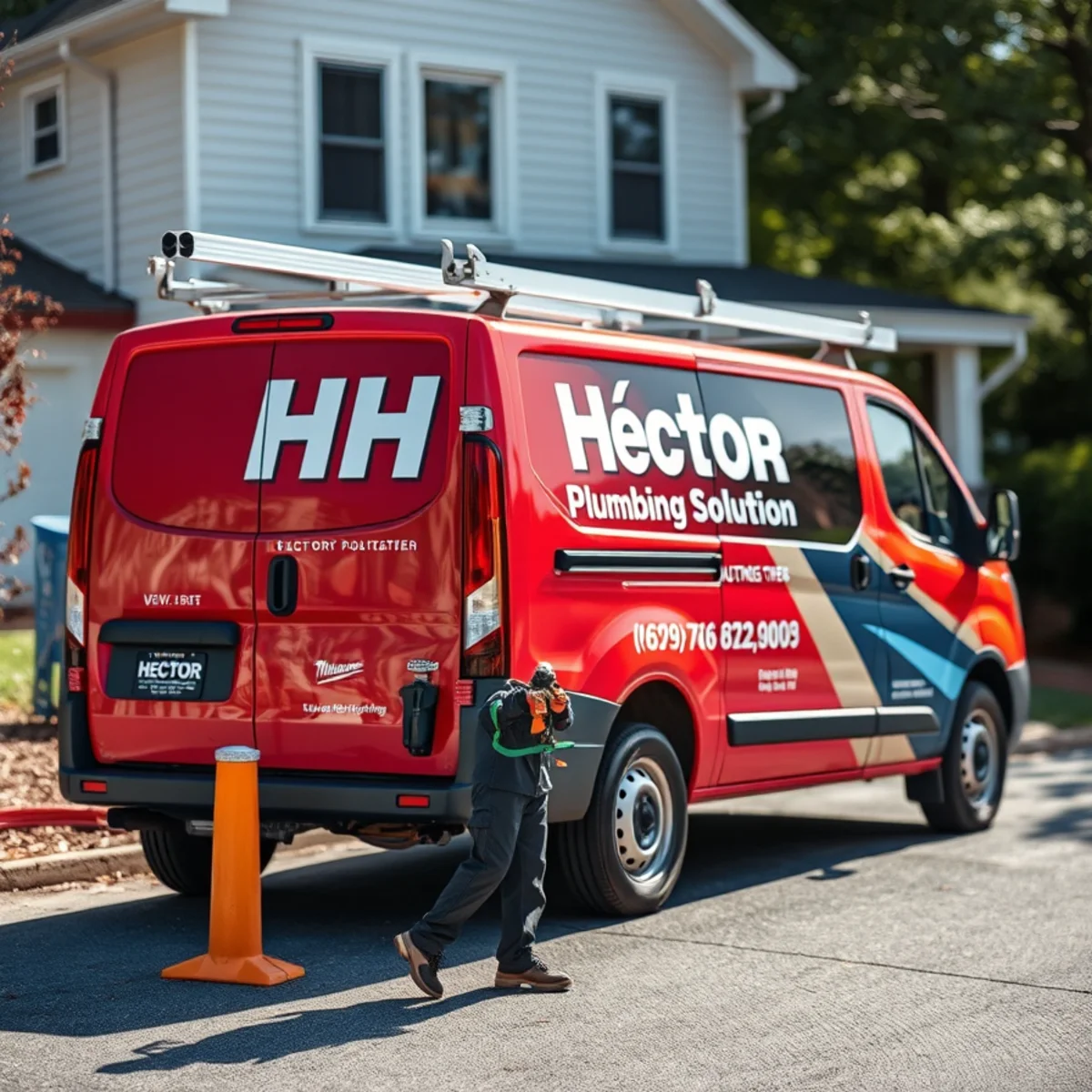 Professional plumbing service van parked in a sunny residential driveway in the Shenandoah Valley
