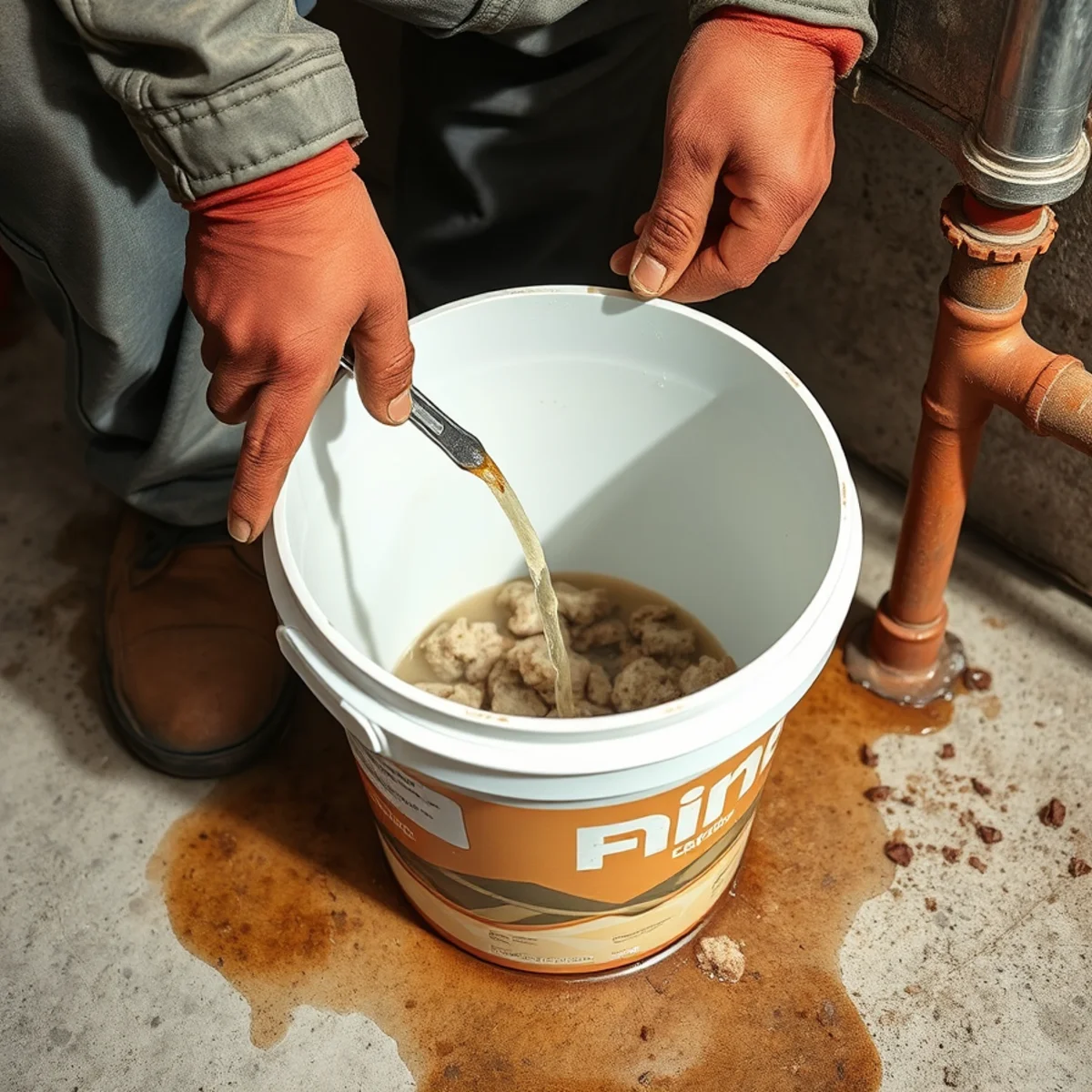 Heavy calcium sediment and limestone pebbles flushed from an older water heater tank