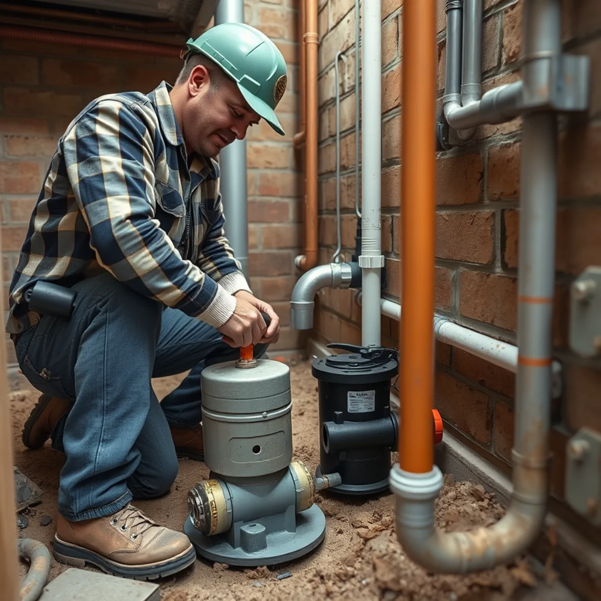 Commercial-grade dual sump pump basin protecting property near the Lewis Creek corridor in Staunton