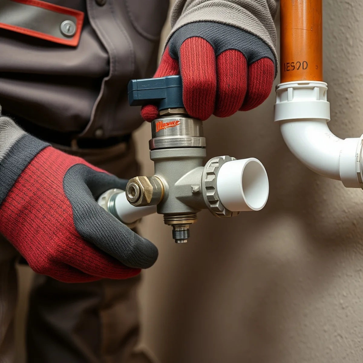 Quiet spring-loaded check valve installed on 1-1/2 inch PVC sump pump discharge line