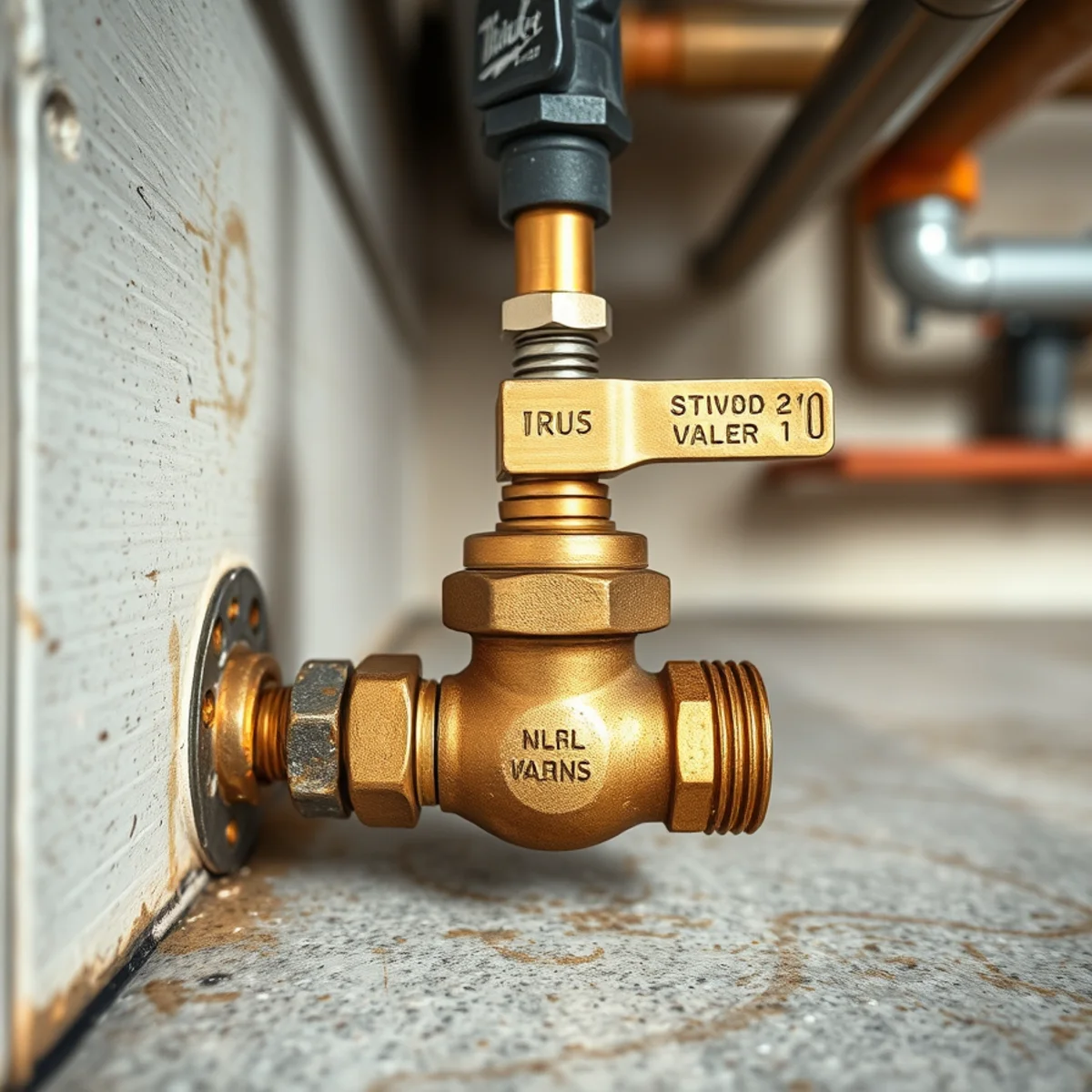Full-port commercial brass drain valve installed at the base of a water heater tank